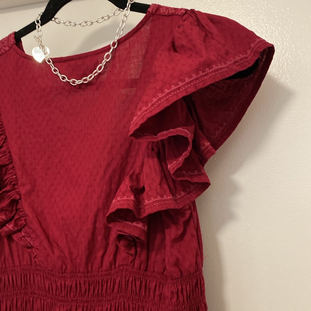 Dress Ruffled Embroidered Long Red Pretty - Picture 11 of 14